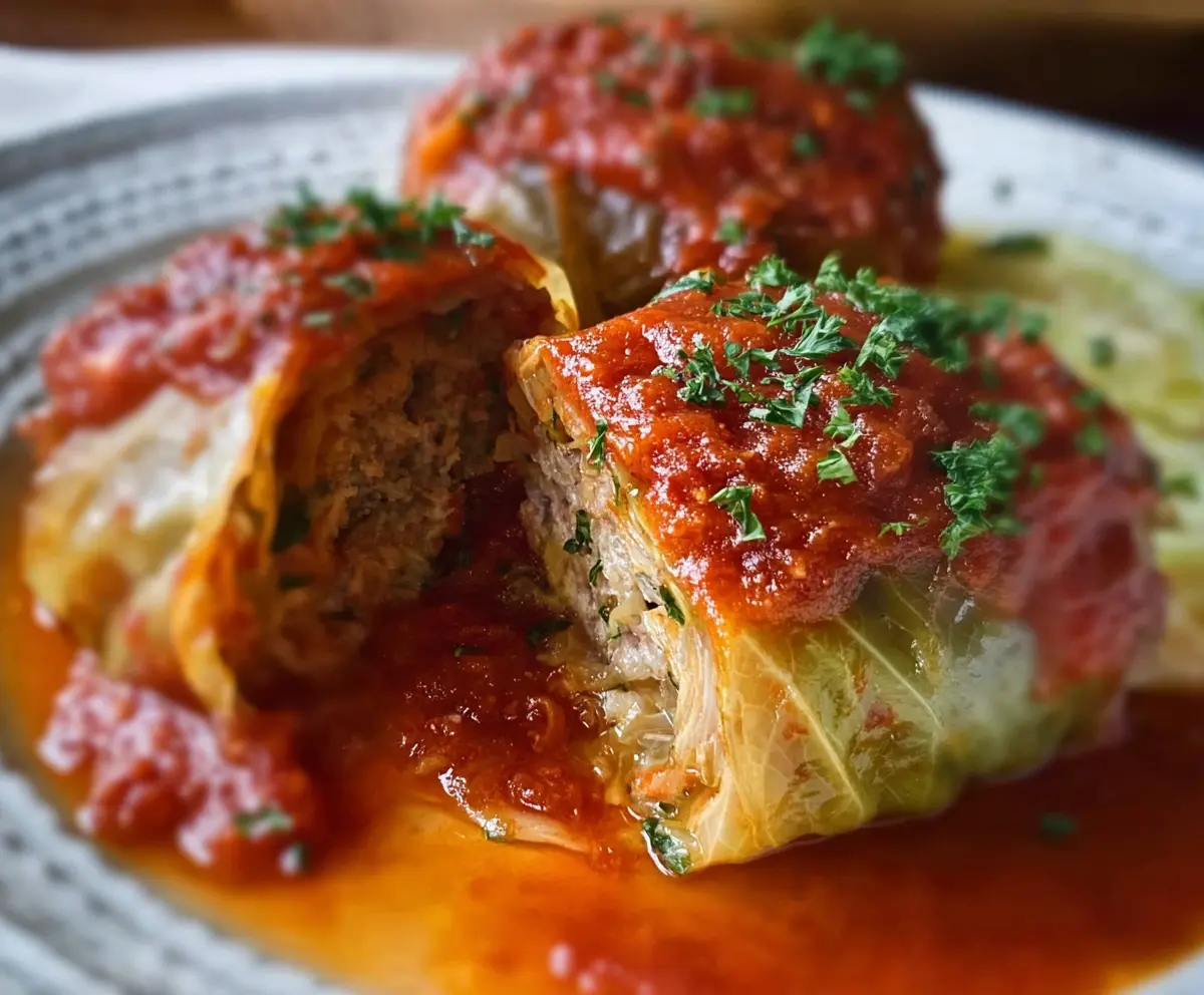 Delicious classic stuffed cabbage rolls with savory meat and rice filling wrapped in tender cabbage leaves.