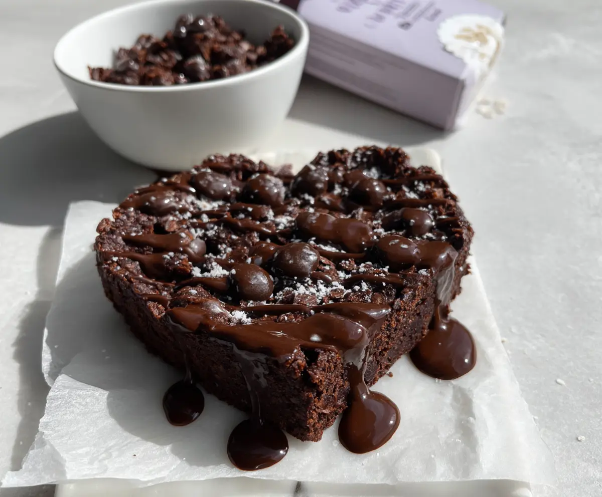 Delicious healthy chocolate brownie overnight weetbix served in a bowl with fresh fruits on top.