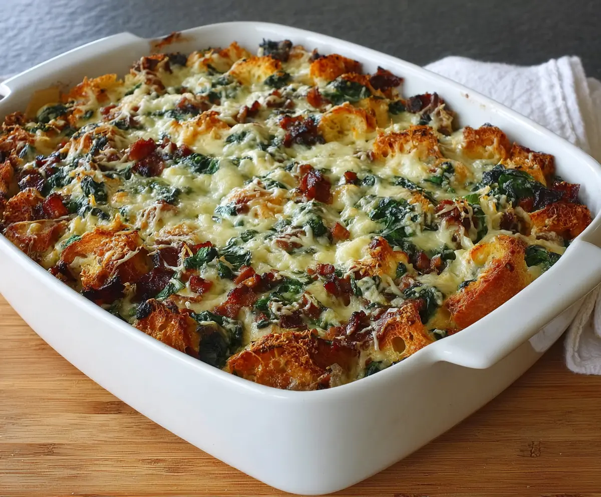 Delicious Italian Breakfast Strata with layers of bread, cheese, and fresh herbs.