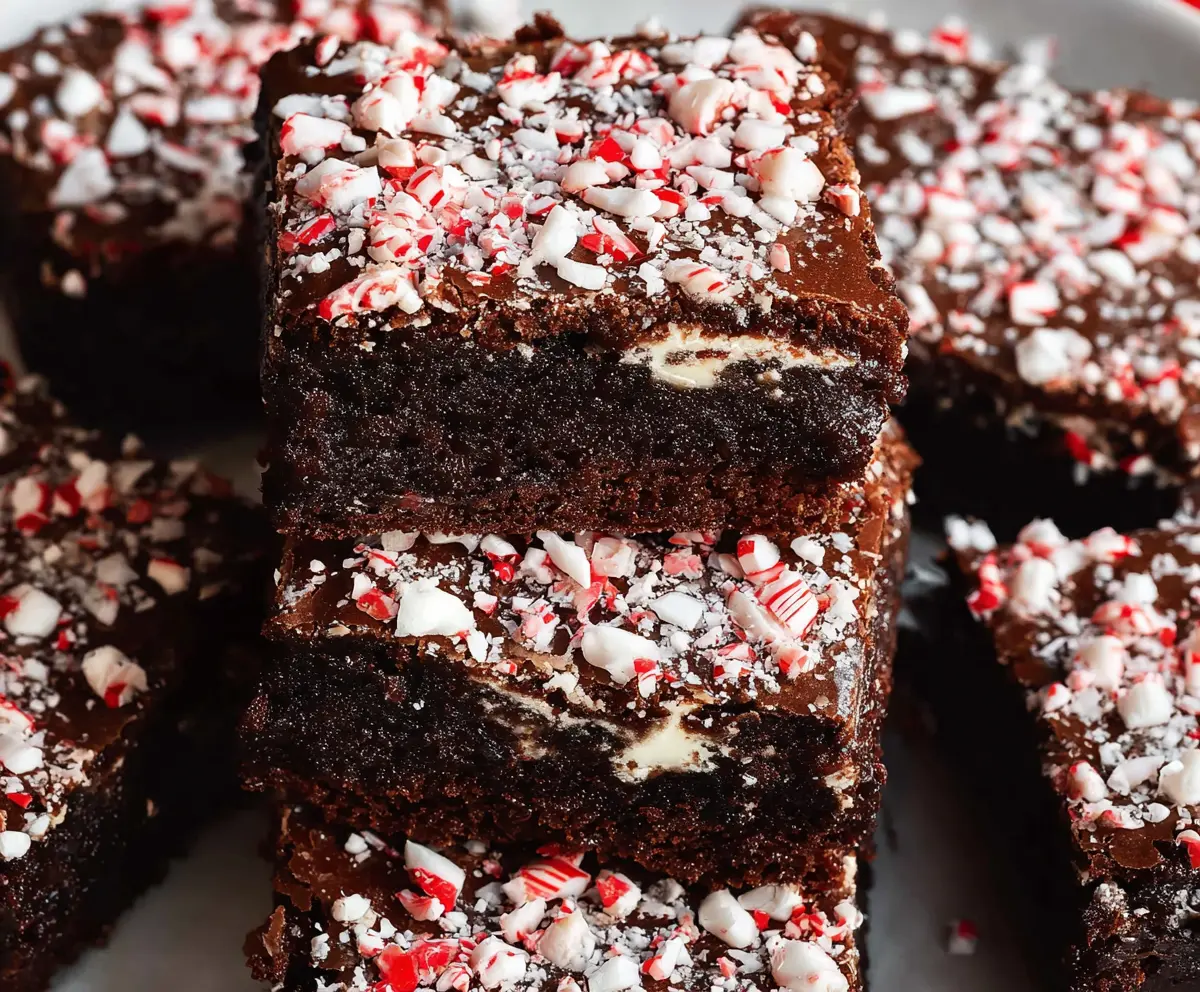Rich and fudgy peppermint brownies topped with crushed peppermint candies for a festive treat.