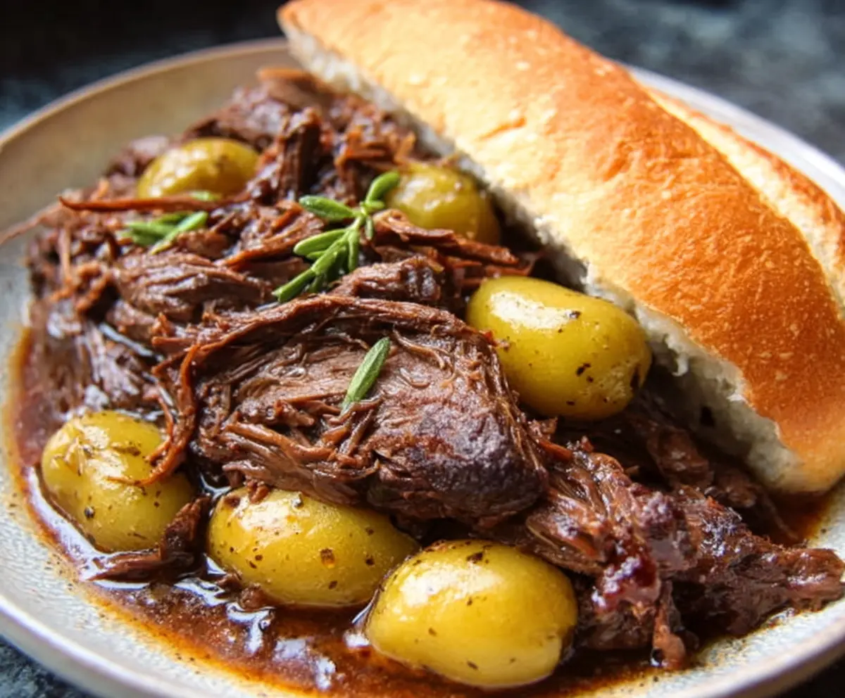 Tender Slow Cooked Mississippi Pot Roast with flavorful spices and melt-in-your-mouth texture.