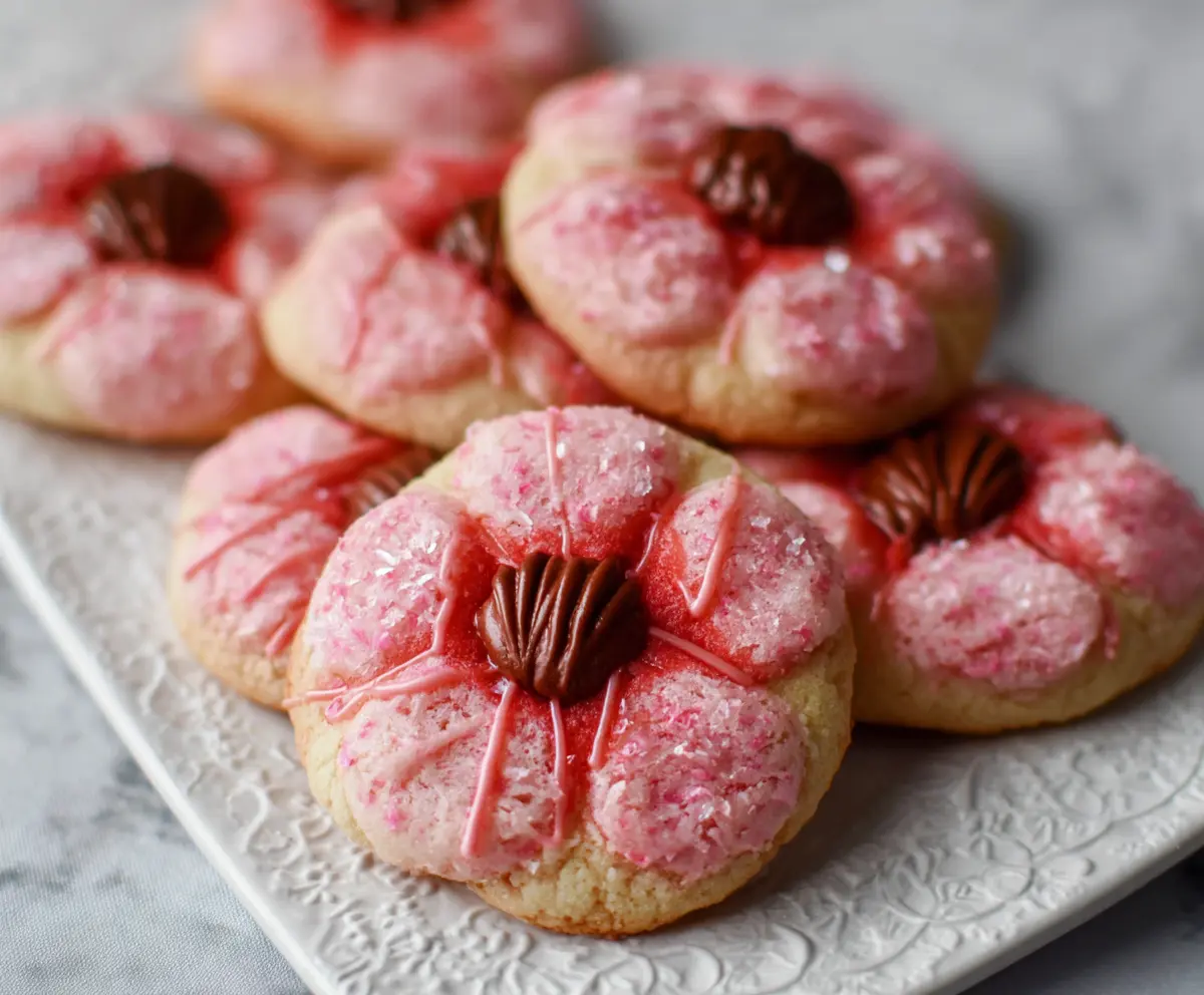 Delicious Sweet Cherry Blossom Cookies with pink icing and floral garnishes, perfect for spring celebrations.
