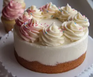 Delicious quick buttercream icing on a cake, perfect for fast baking projects