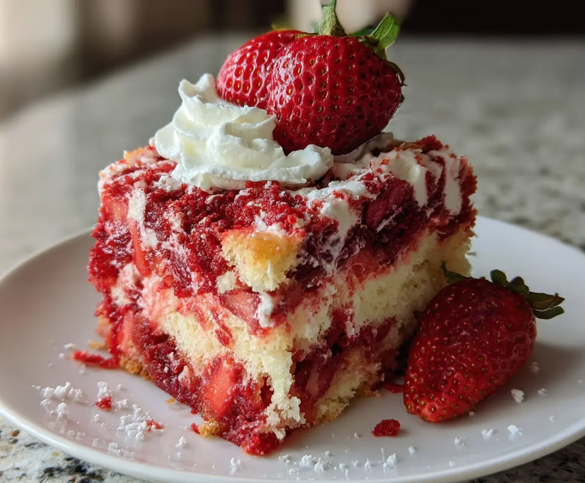 Delicious Strawberry Earthquake Cake with fresh strawberries and rich frosting