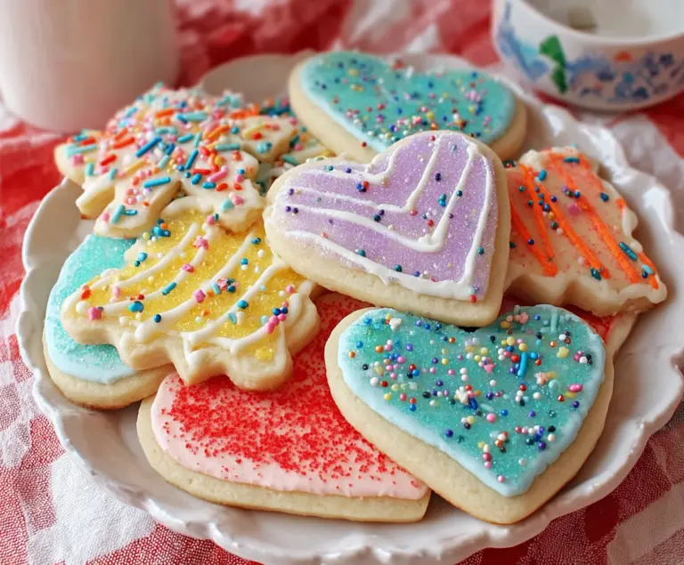 Delicious homemade rolled sugar cookies with a golden-brown exterior and smooth icing on top.