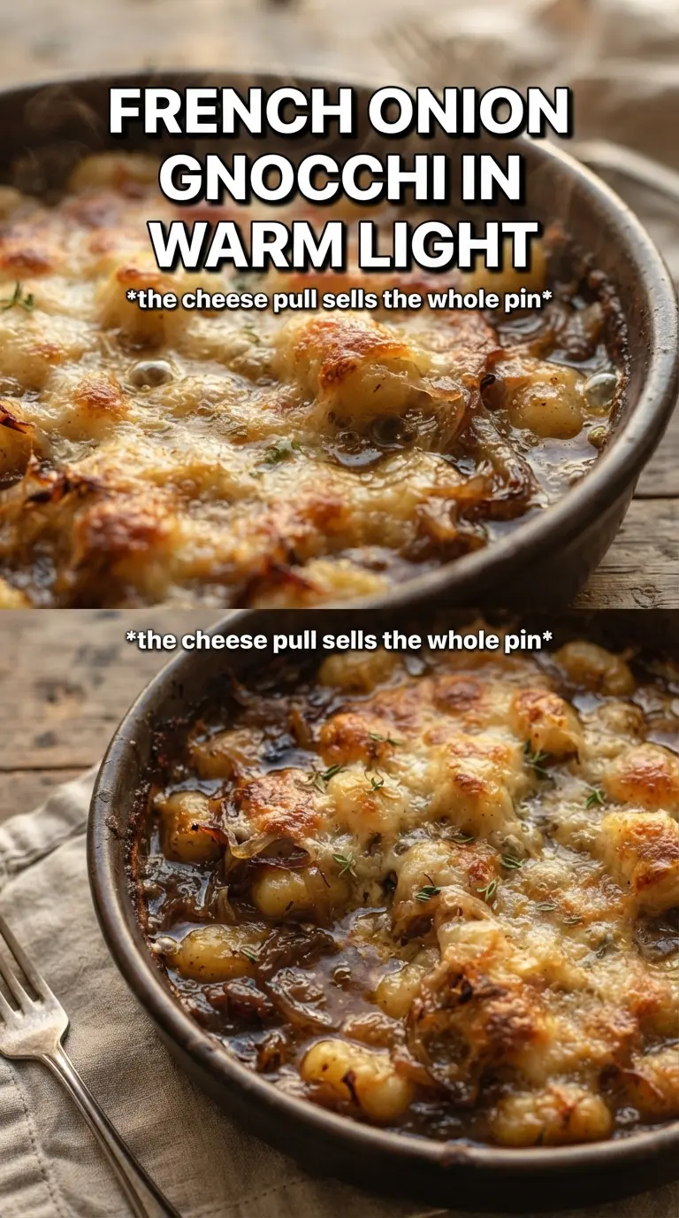 Baked French Onion Gnocchi golden cheesy savory