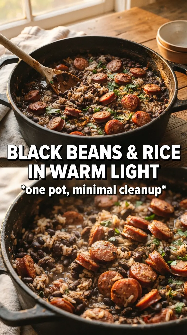 Black Beans and Rice with Sausage smoky hearty one-pot