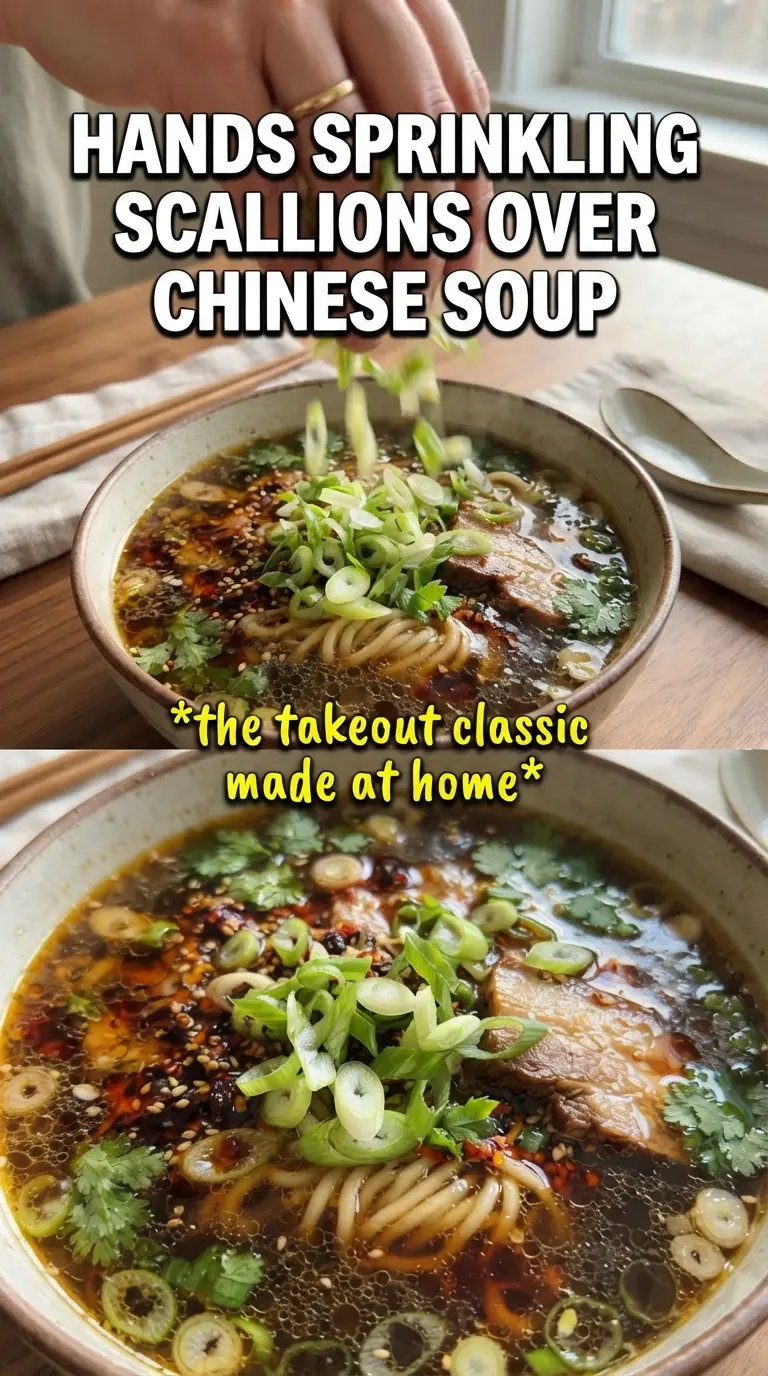 Chinese chicken noodle soup with ginger, bok choy, and clear broth