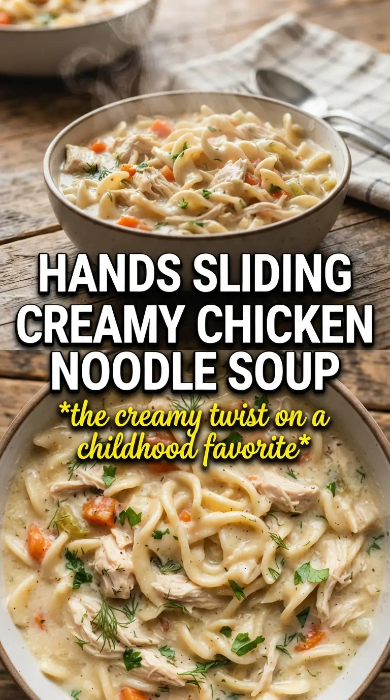 Creamy Chicken Noodle Soup velvety broth, tender noodles, parsley