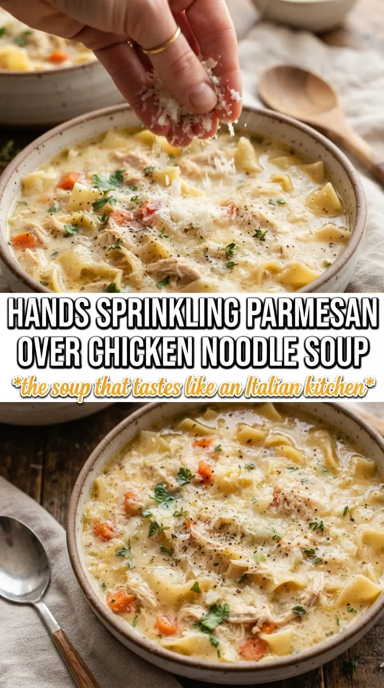 Creamy Parmesan Chicken Noodle Soup silky comforting spoonful