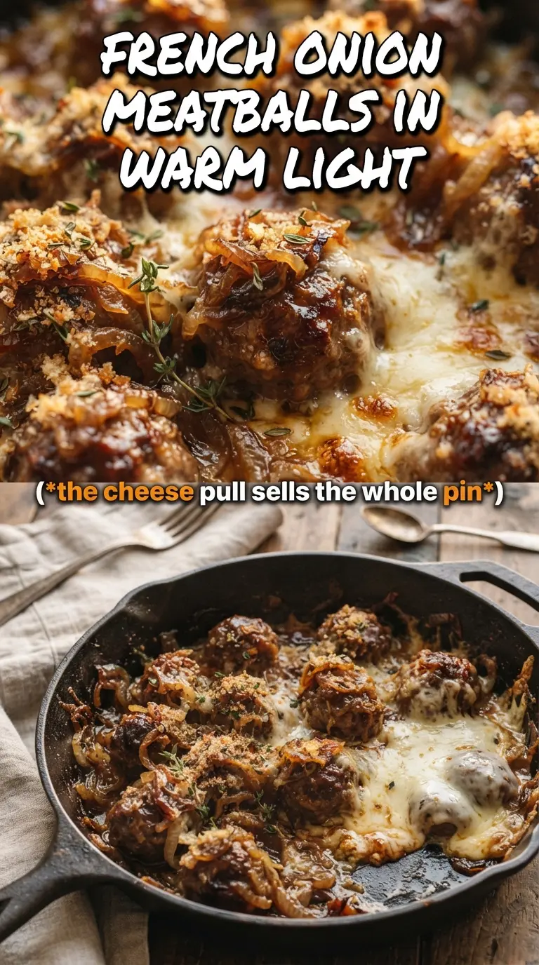 French onion meatballs caramelized cheesy tender