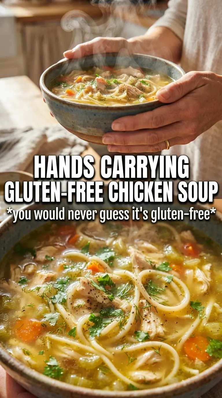 Gluten-Free Chicken Noodle Soup golden broth, tender noodles, fresh herbs