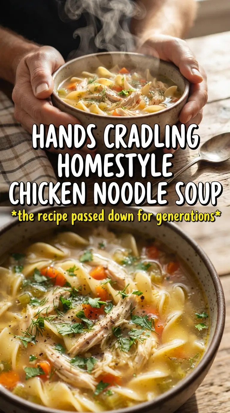 Homestyle Chicken Noodle Soup golden broth, shredded chicken, dill
