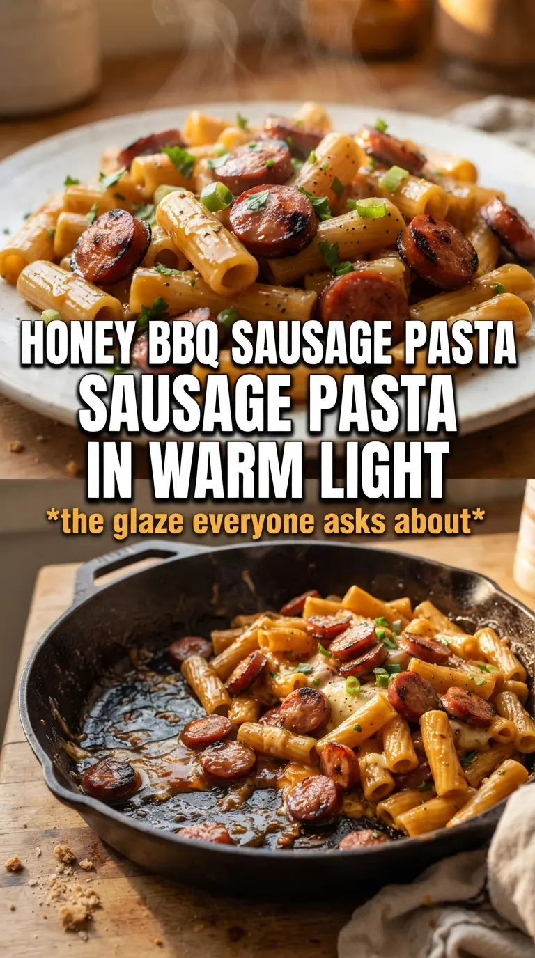 Honey BBQ Sausage Pasta glossy savory