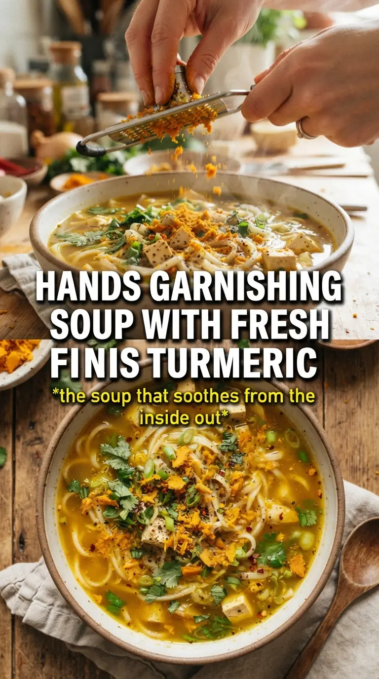 Immune-Boosting Chicken Noodle Soup golden broth, turmeric, mushrooms