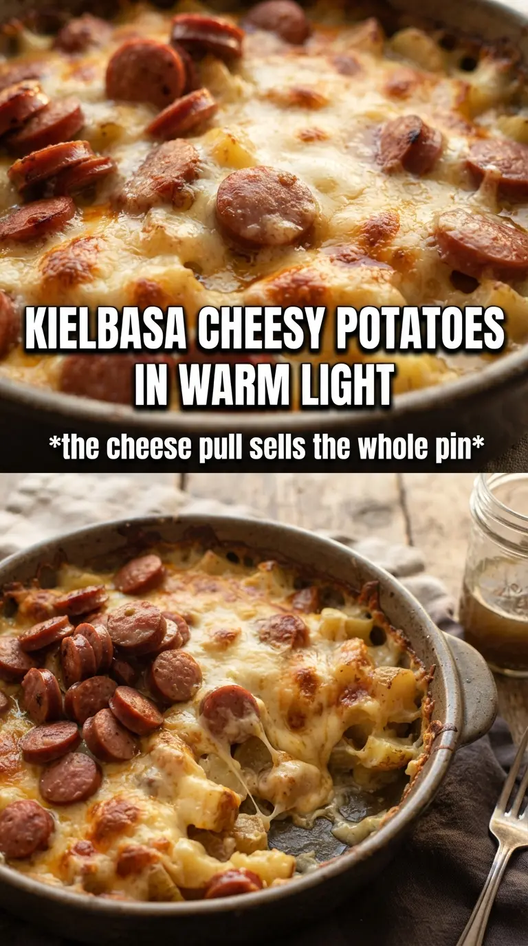 Kielbasa sausage cheesy potato casserole creamy golden