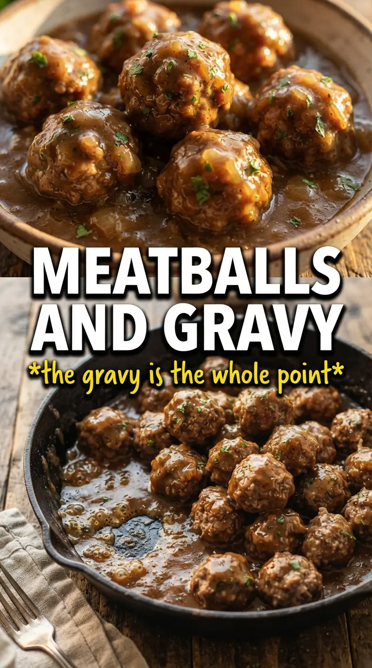 Meatballs and Gravy tender savory onion gravy