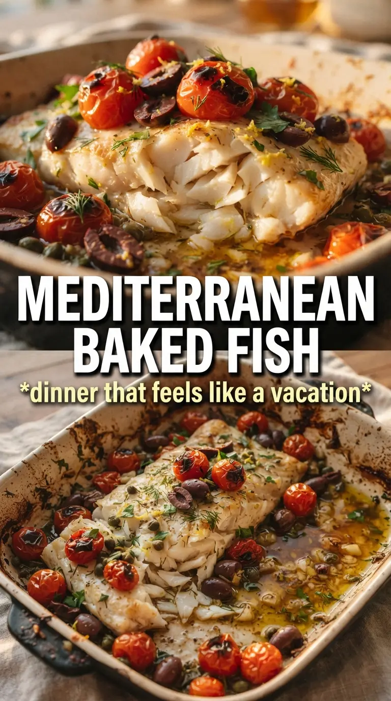 Mediterranean Baked Fish flaky tomato-olive