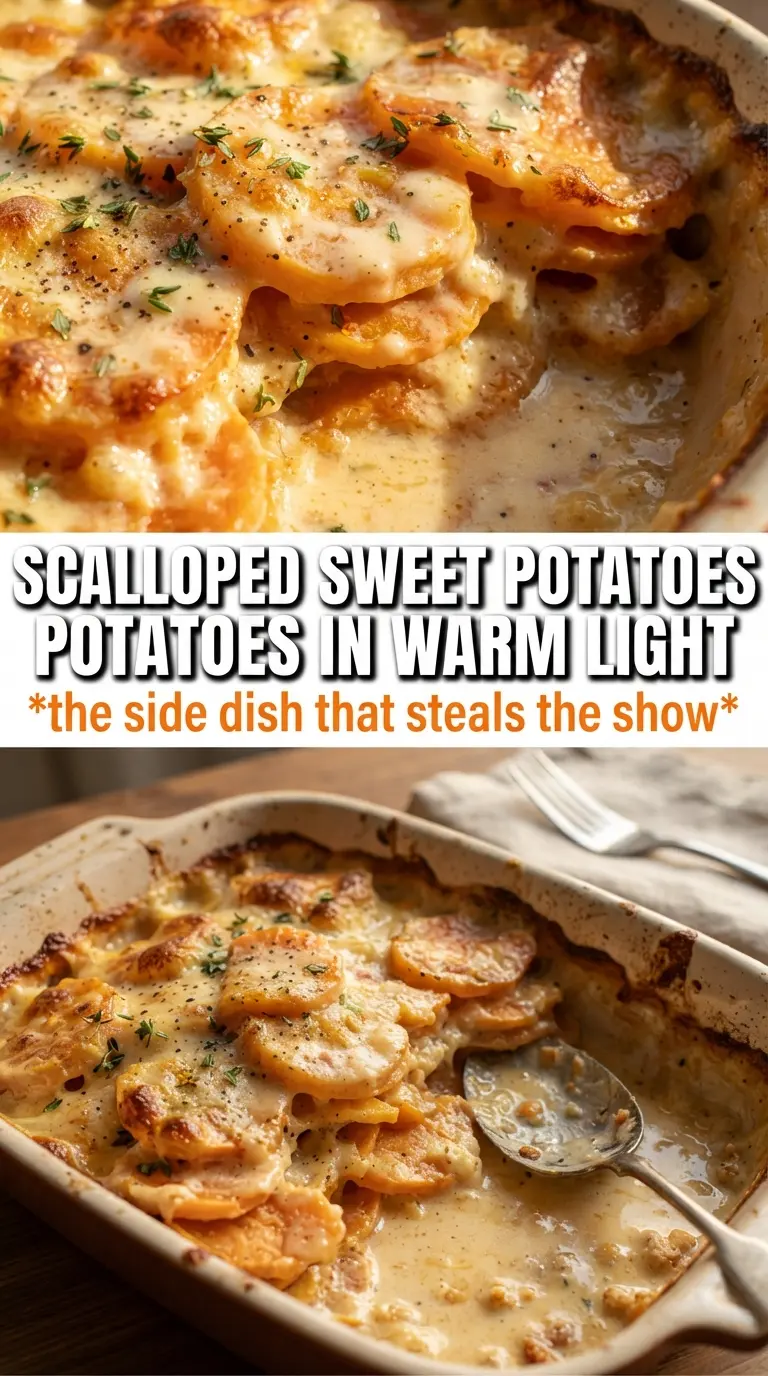 Scalloped Sweet Potatoes golden cheesy layered