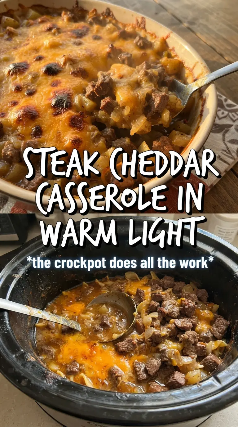 Slow Cooker Steak and Cheddar Potato Casserole, cheesy, hearty, comforting